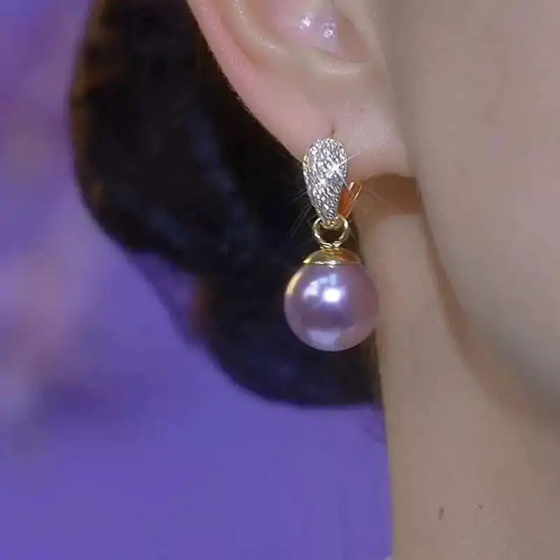 Purple Pearl Crystal Hoop Earrings