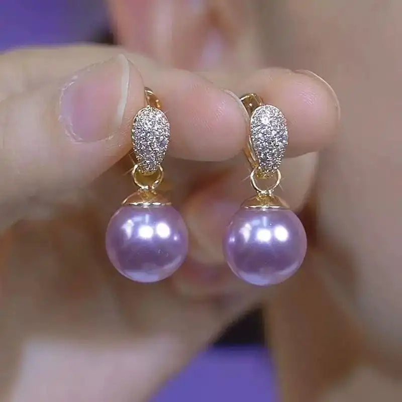 Purple Pearl Crystal Hoop Earrings