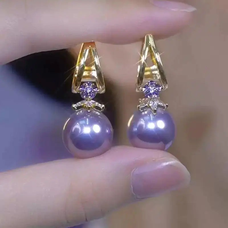 Purple Pearl Hoop Earrings