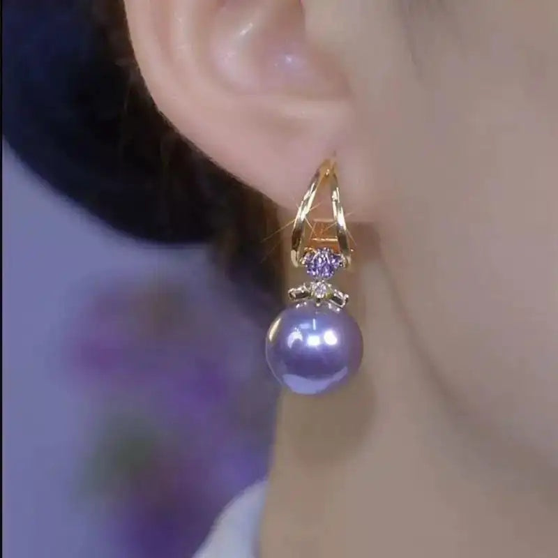 Purple Pearl Hoop Earrings