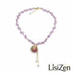 Purple Resin Rose Beaded Necklace