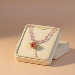 Purple Resin Rose Beaded Necklace