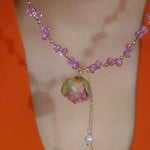 Purple Resin Rose Beaded Necklace