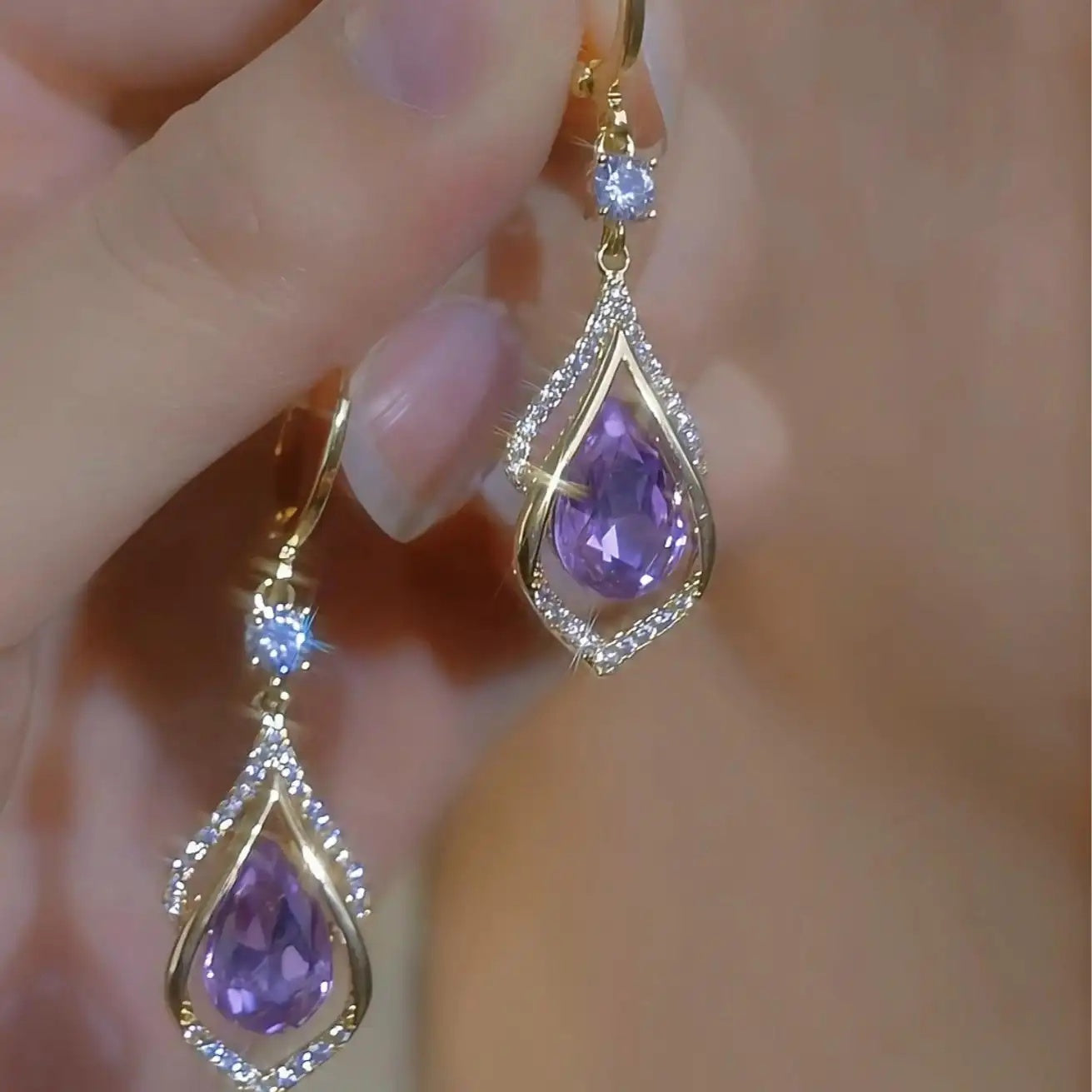 Purple Rhombus for Her Drop Earrings