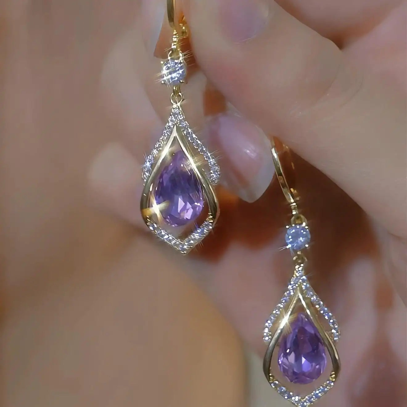 Purple Rhombus for Her Drop Earrings