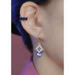 Purple Rhombus Silver Tone Ear Earrings