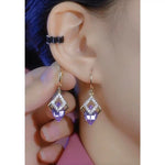 Purple Rhombus Silver Tone Ear Earrings