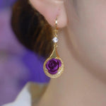 Purple Rose Crystal Drop Earrings
