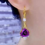 Purple Rose Flower Glamour Crystal Earrings