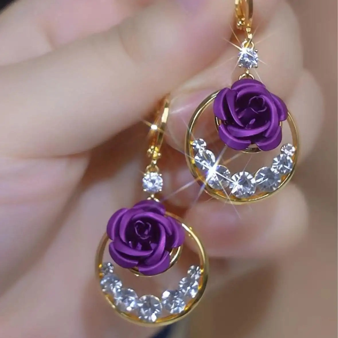 Purple Rose Hoop Earrings