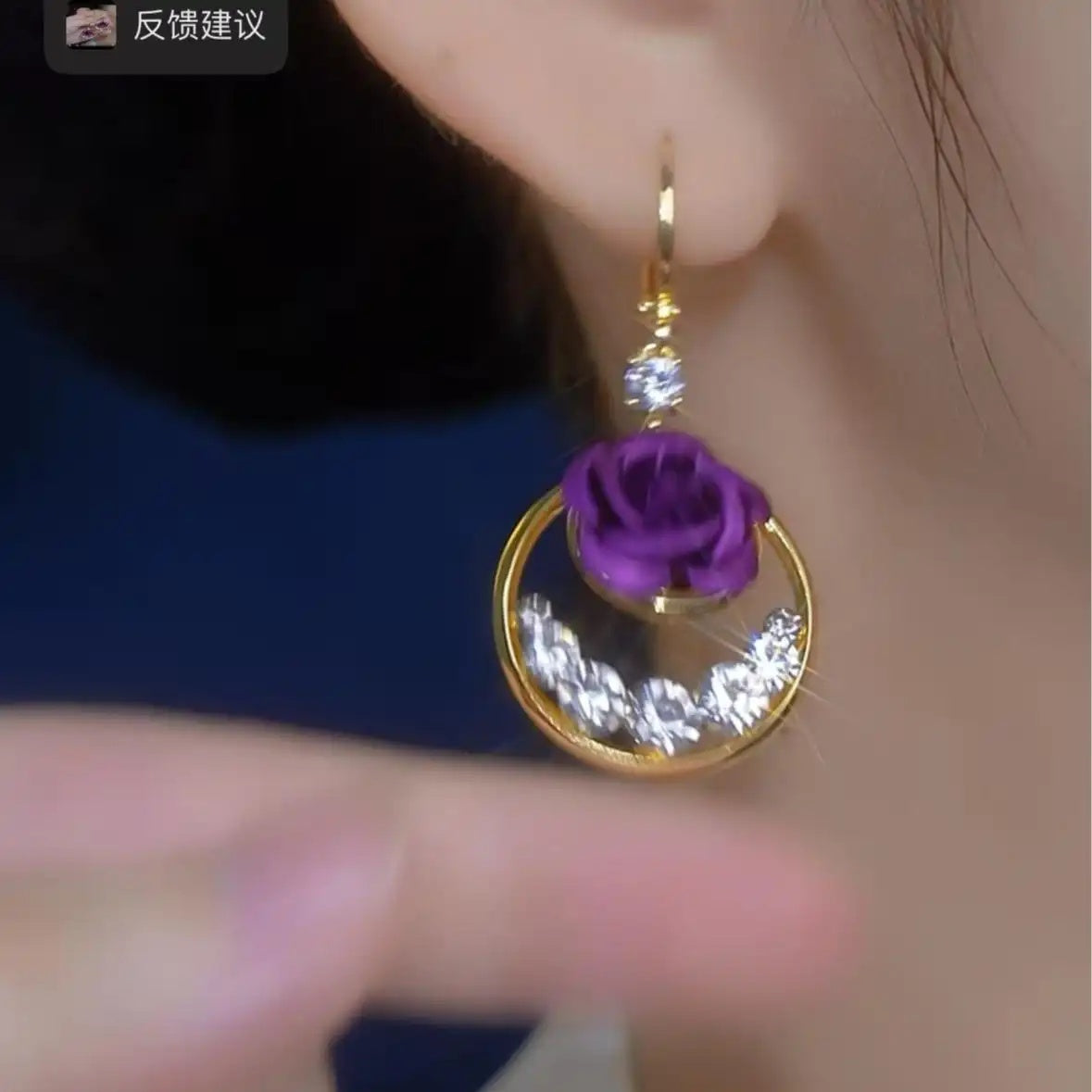 Purple Rose Hoop Earrings