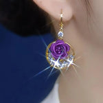 Purple Rose Hoop Earrings