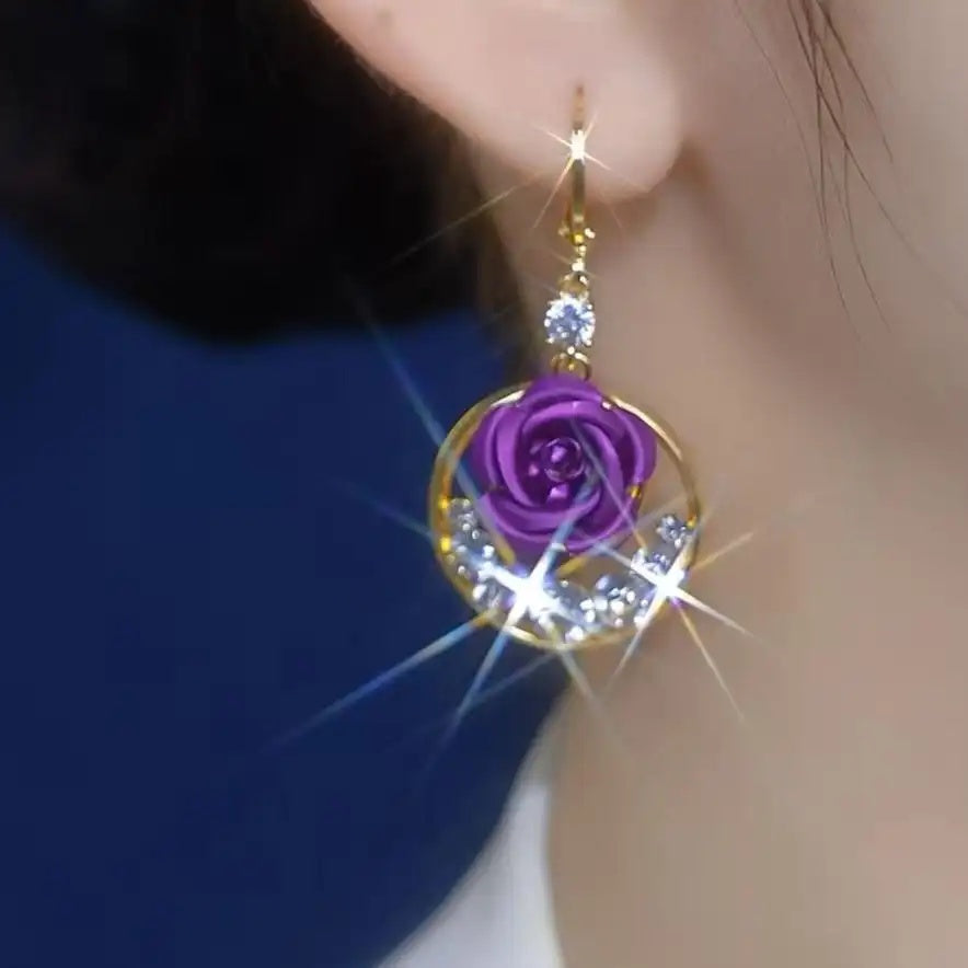 Purple Rose Hoop Earrings