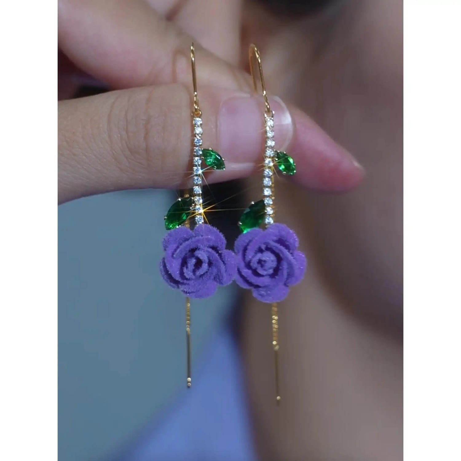 Purple Rose Tassel Drop Earrings