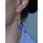 Purple Rose Tassel Drop Earrings
