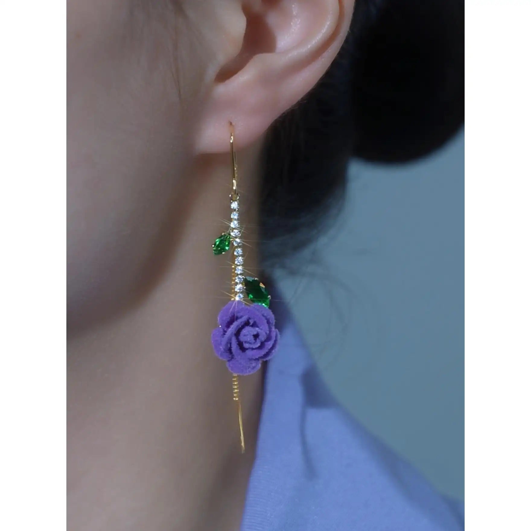 Purple Rose Tassel Drop Earrings