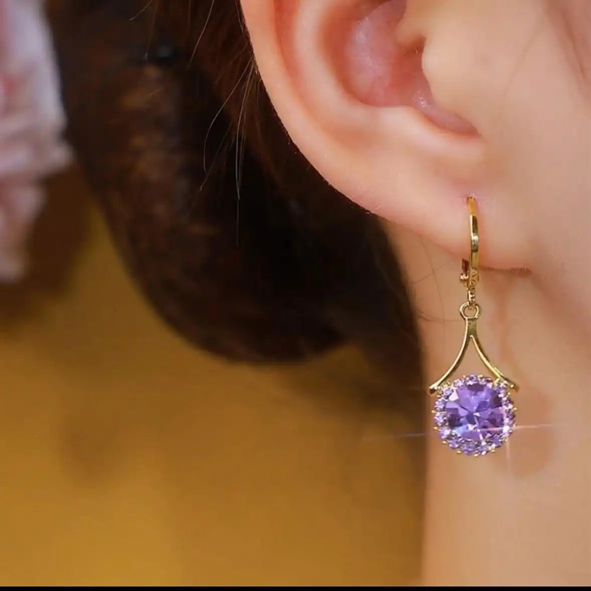 Purple Round Crystal Hoop Earrings