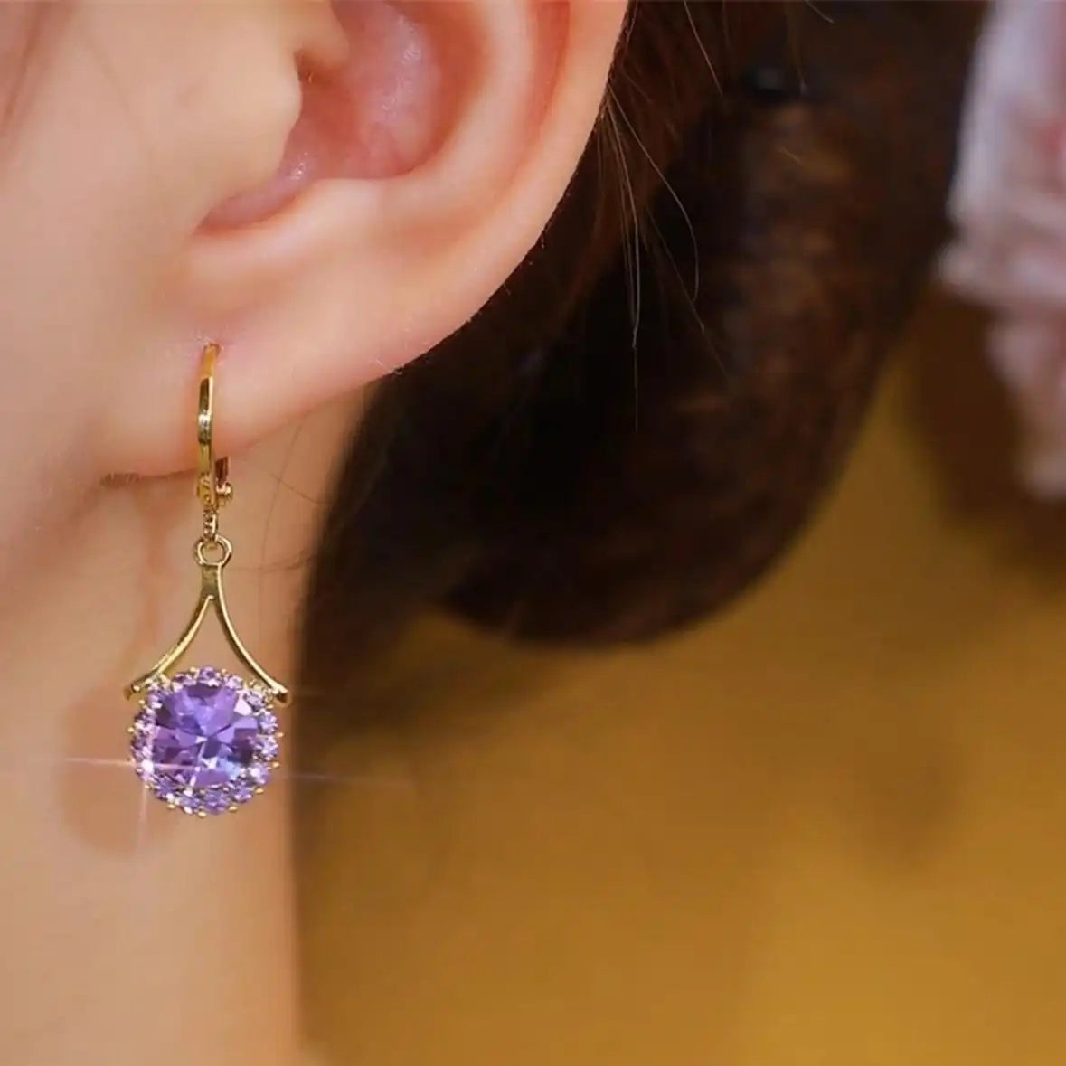 Purple Round Crystal Hoop Earrings