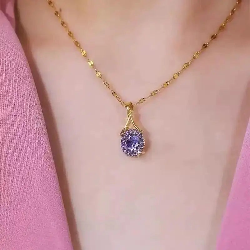 Purple Round Crystal Pendant Necklace