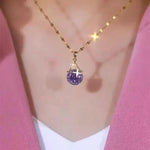 Purple Round Crystal Pendant Necklace