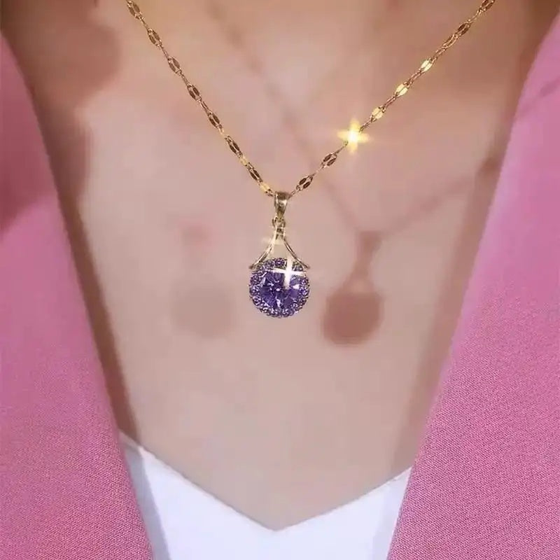 Purple Round Crystal Pendant Necklace