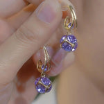 Purple Silver Crystal Studded Ball Earrings