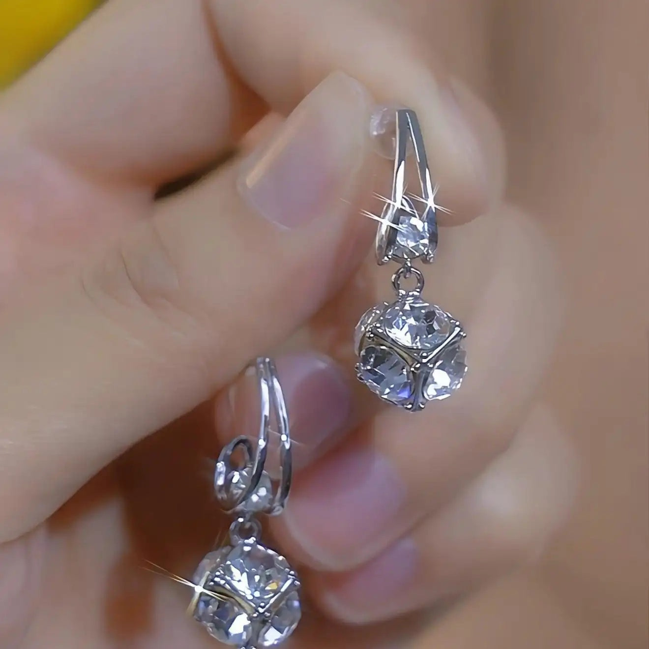 Purple Silver Crystal Studded Ball Earrings