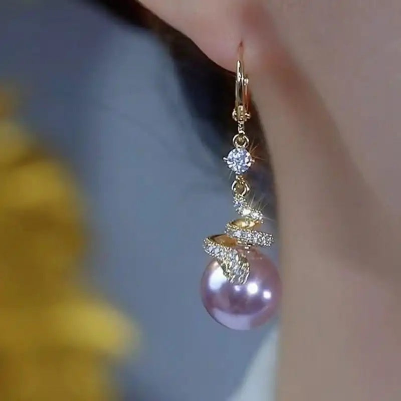 Purple Snake Pearl Hoop Earrings