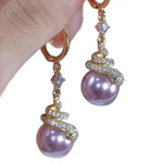 Purple Snake Pearl Hoop Earrings