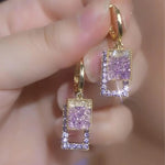 Purple Square Crystal Earrings