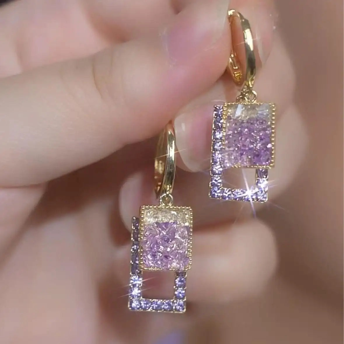 Purple Square Crystal Earrings