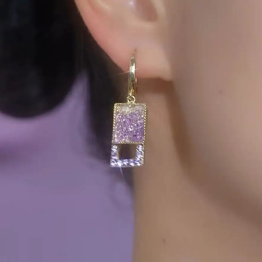 Purple Square Crystal Earrings