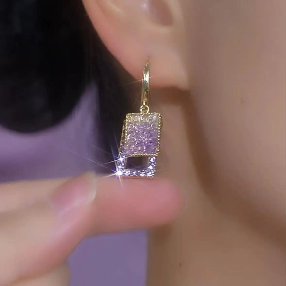 Purple Square Crystal Earrings