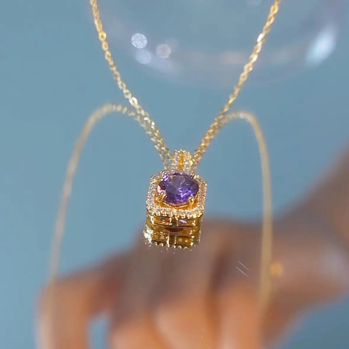 Purple Square Crystal Pendant Necklace