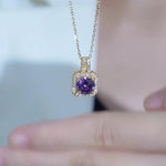 Purple Square Crystal Pendant Necklace