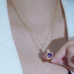 Purple Square Crystal Pendant Necklace