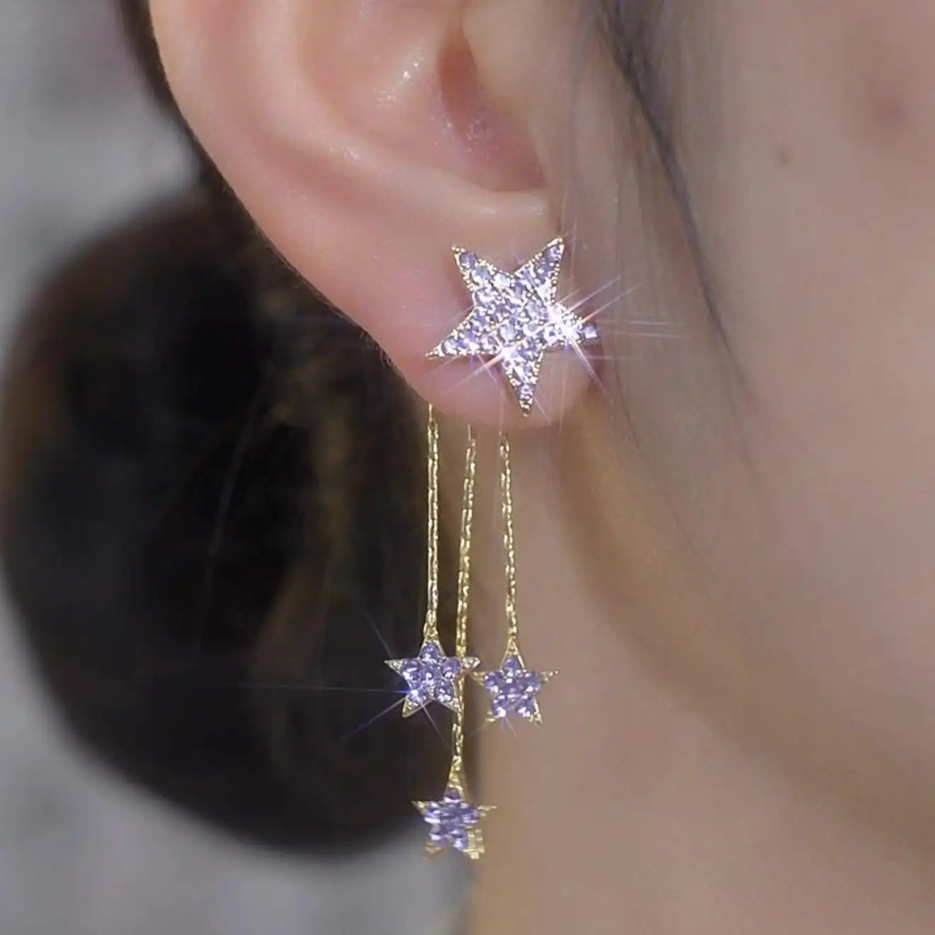 Purple Star Tassel Drop Earrings