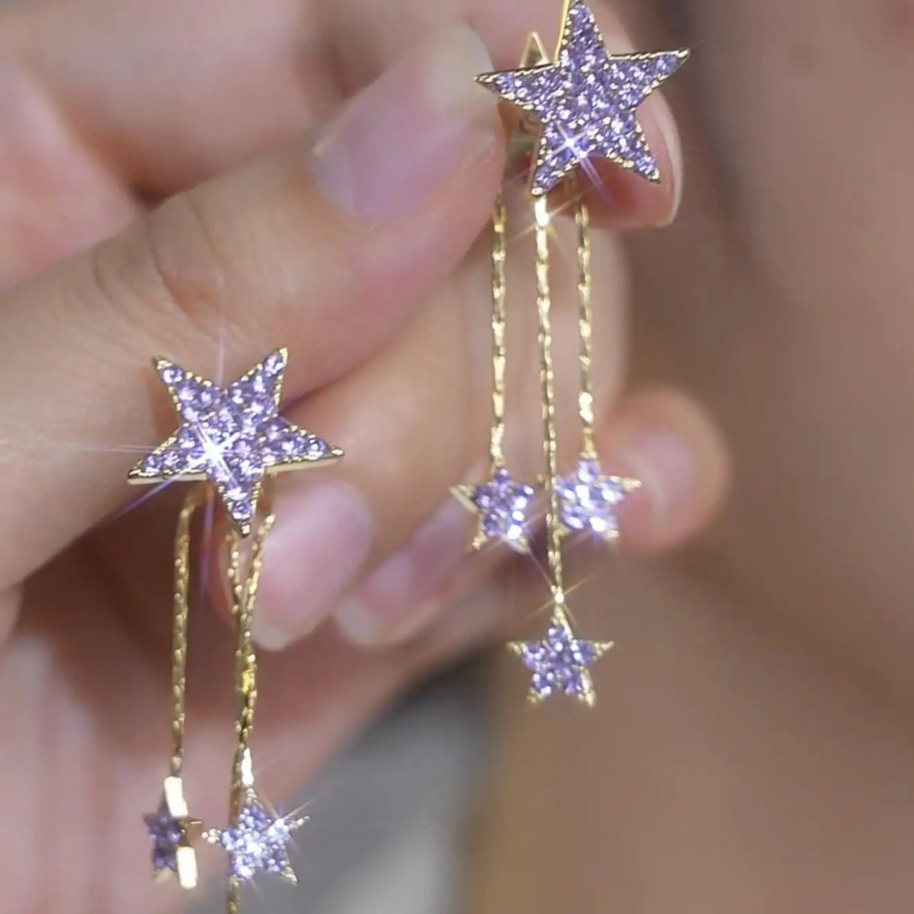 Purple Star Tassel Drop Earrings