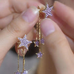 Purple Star Tassel Drop Earrings