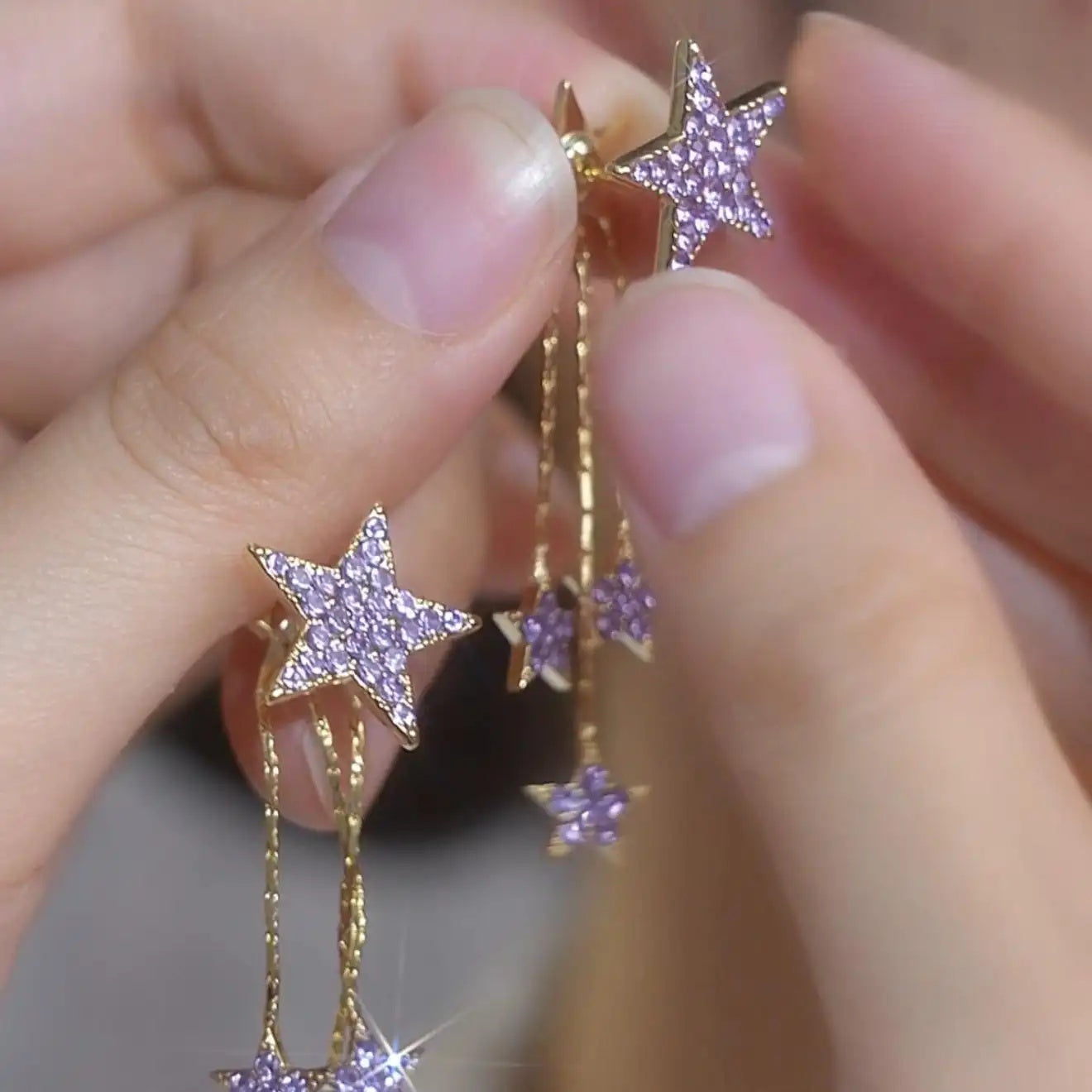 Purple Star Tassel Drop Earrings