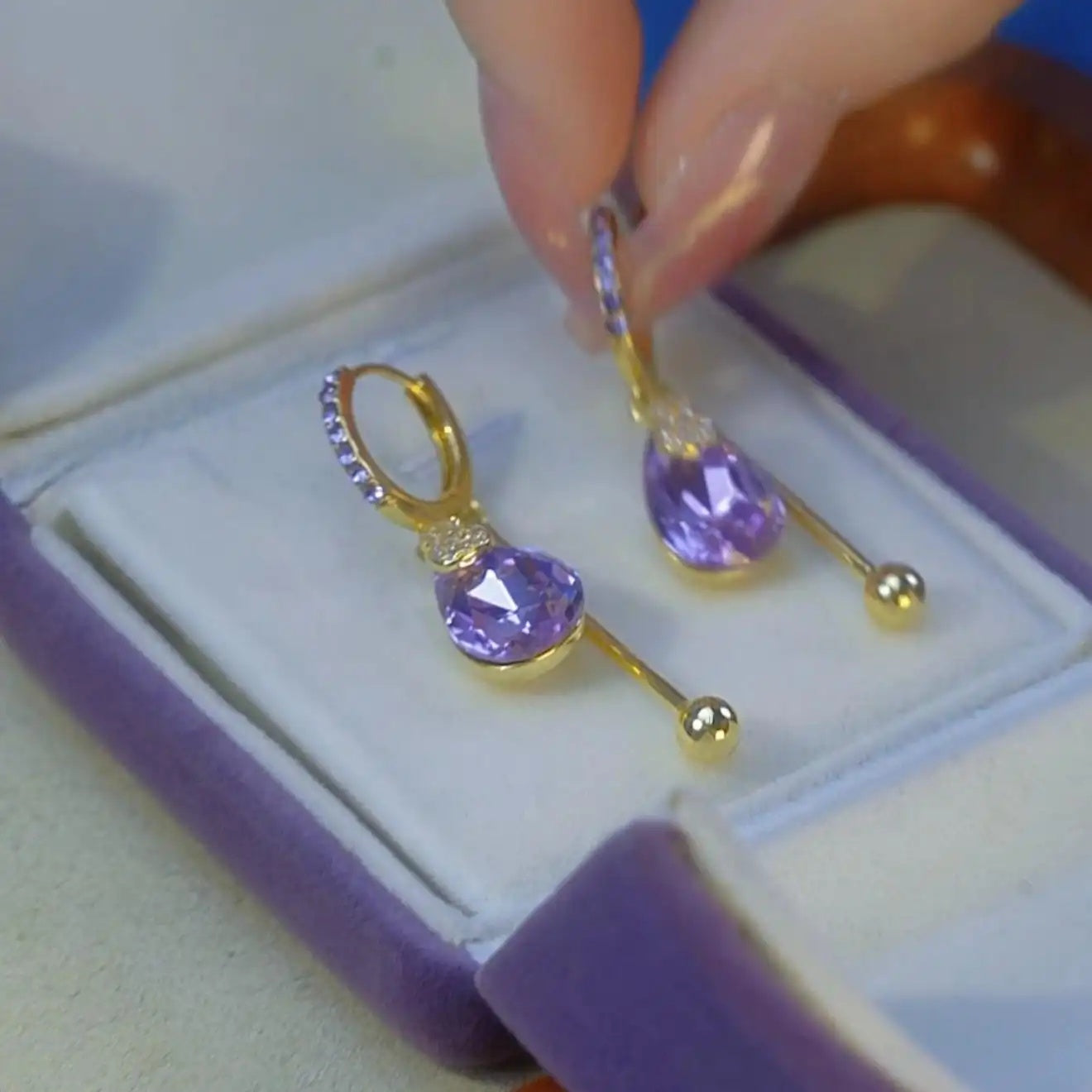Purple Teardrop Bar Drop Earrings