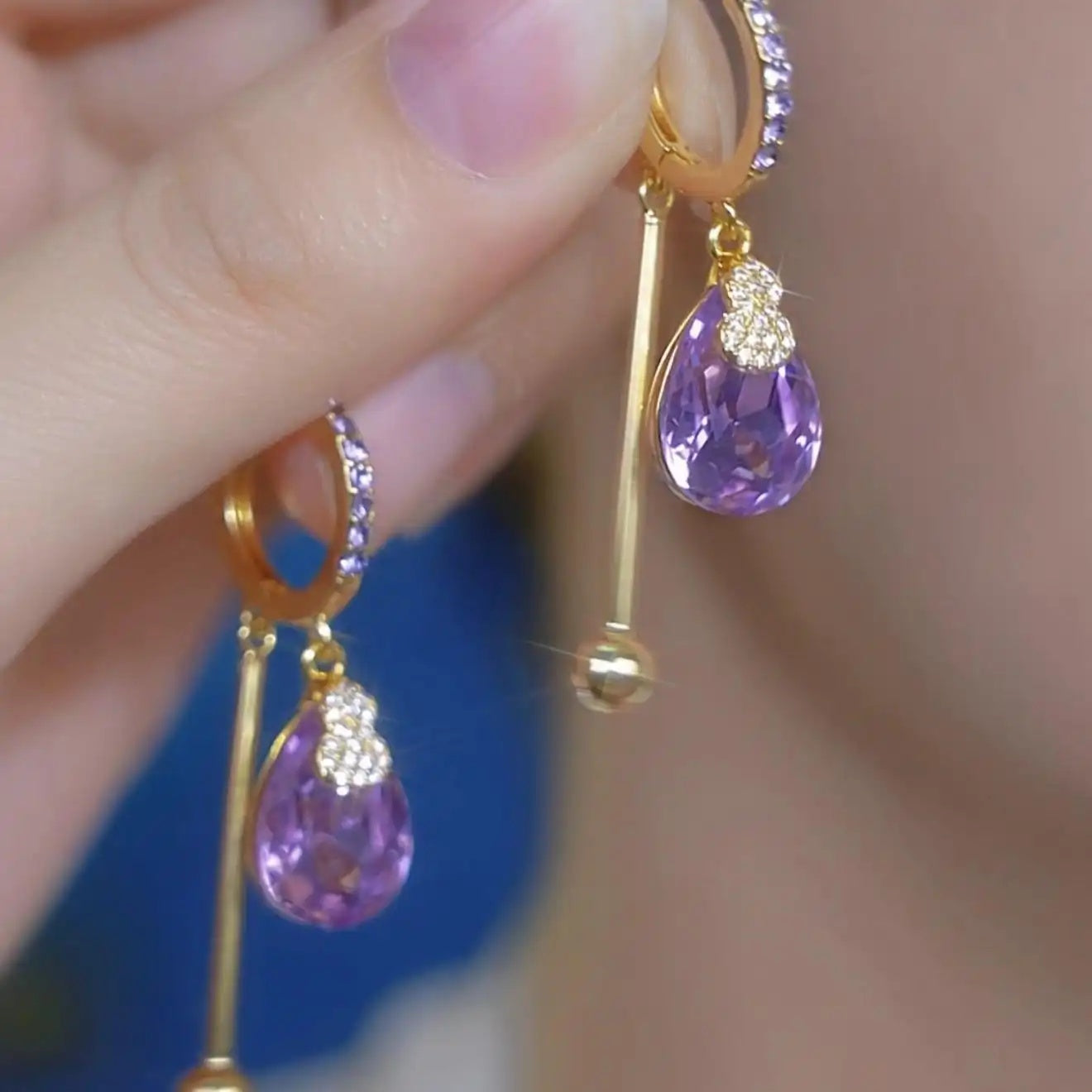 Purple Teardrop Bar Drop Earrings