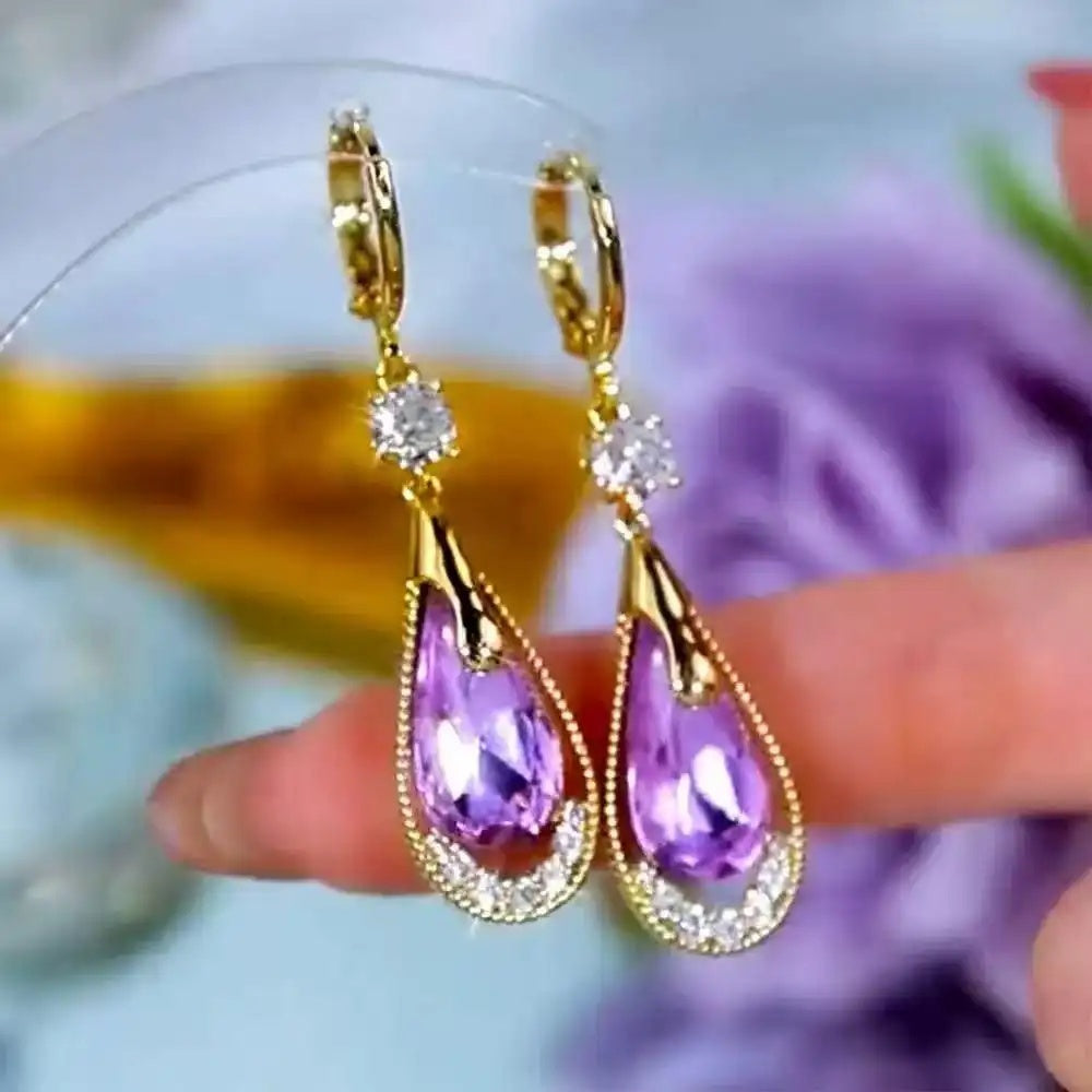 Purple Teardrop Crystal Drop Earrings