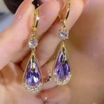 Purple Teardrop Crystal Drop Earrings