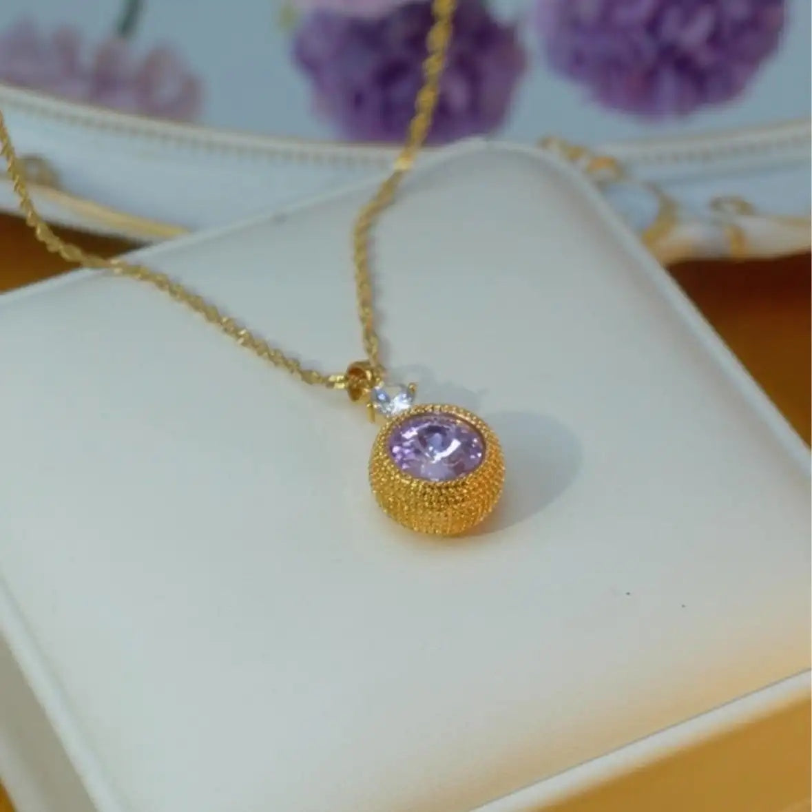 Purple Teardrop Crystal Necklace