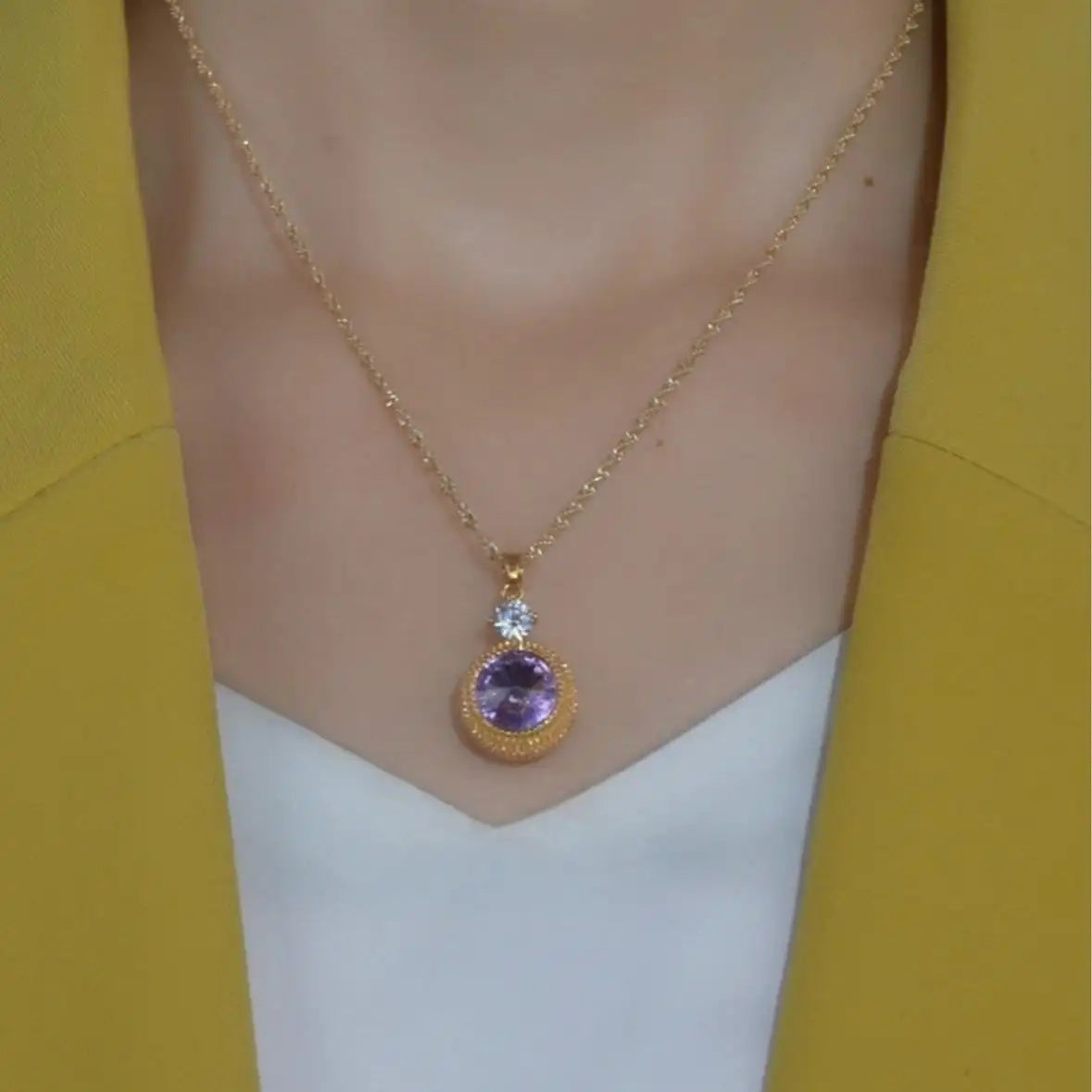 Purple Teardrop Crystal Necklace