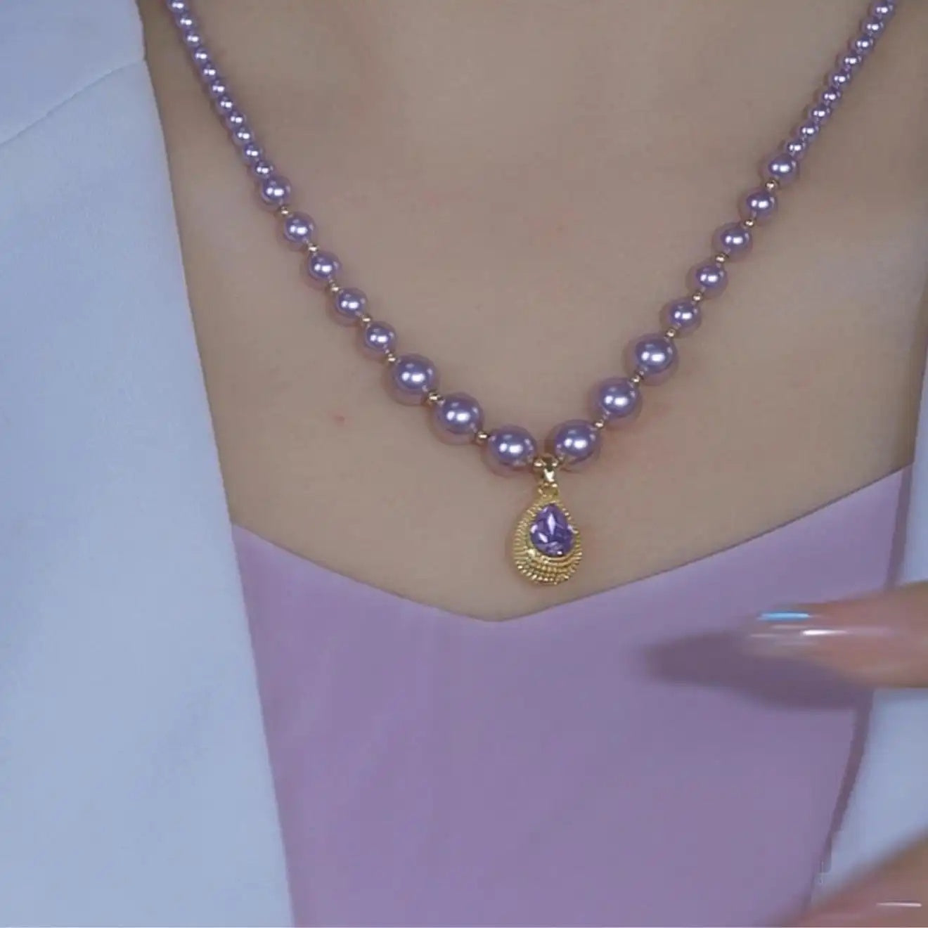 Purple Teardrop Durian Pearl Necklace