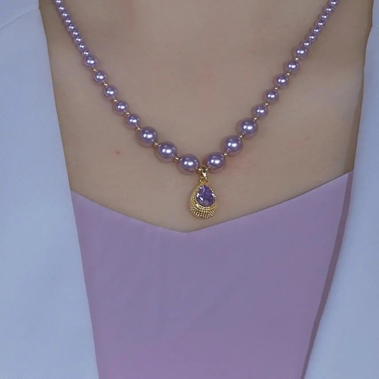 Purple Teardrop Durian Pearl Necklace
