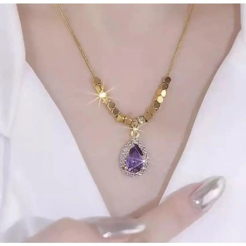 Purple Teardrop Pendant Necklace