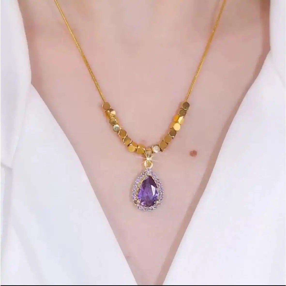 Purple Teardrop Pendant Necklace